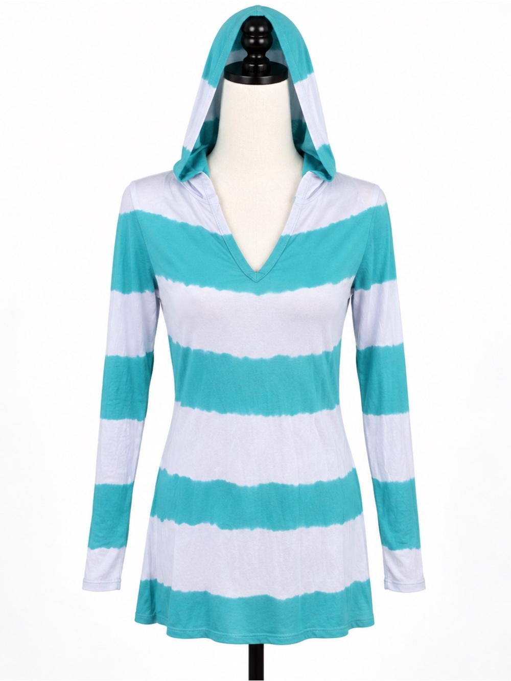 Saks Fifth Ave striped teal hoodie top S/P